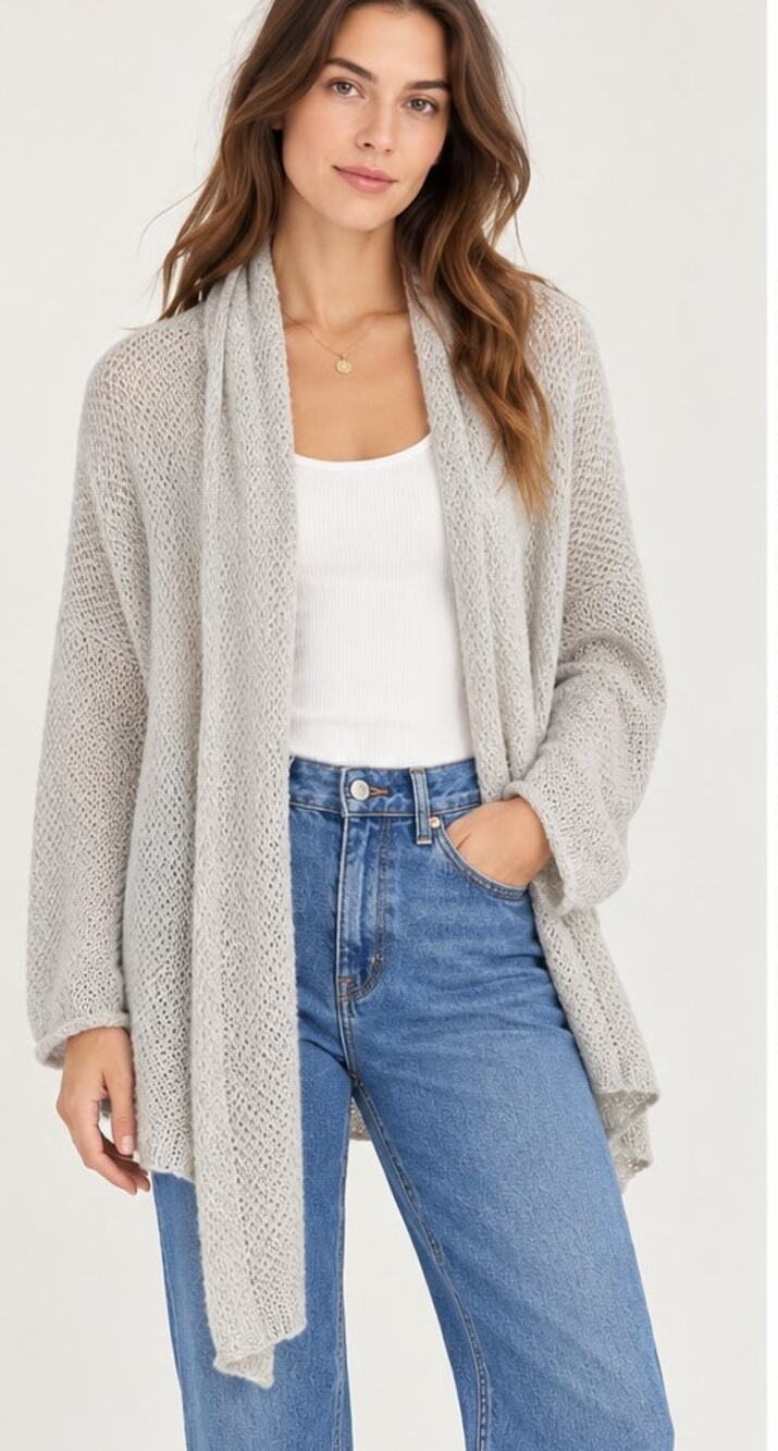 Wooden Ships Open Knit Wrap Cardigan Wool Sweater Gray Size M/L